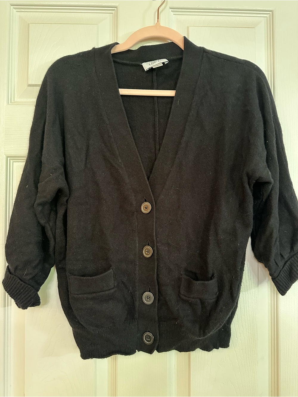 LOFT Black Button-Front Pocket Cardigan